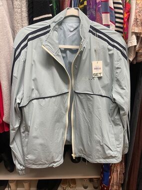 SET Active Light Blue Windbreaker Jacket with Navy Stripes